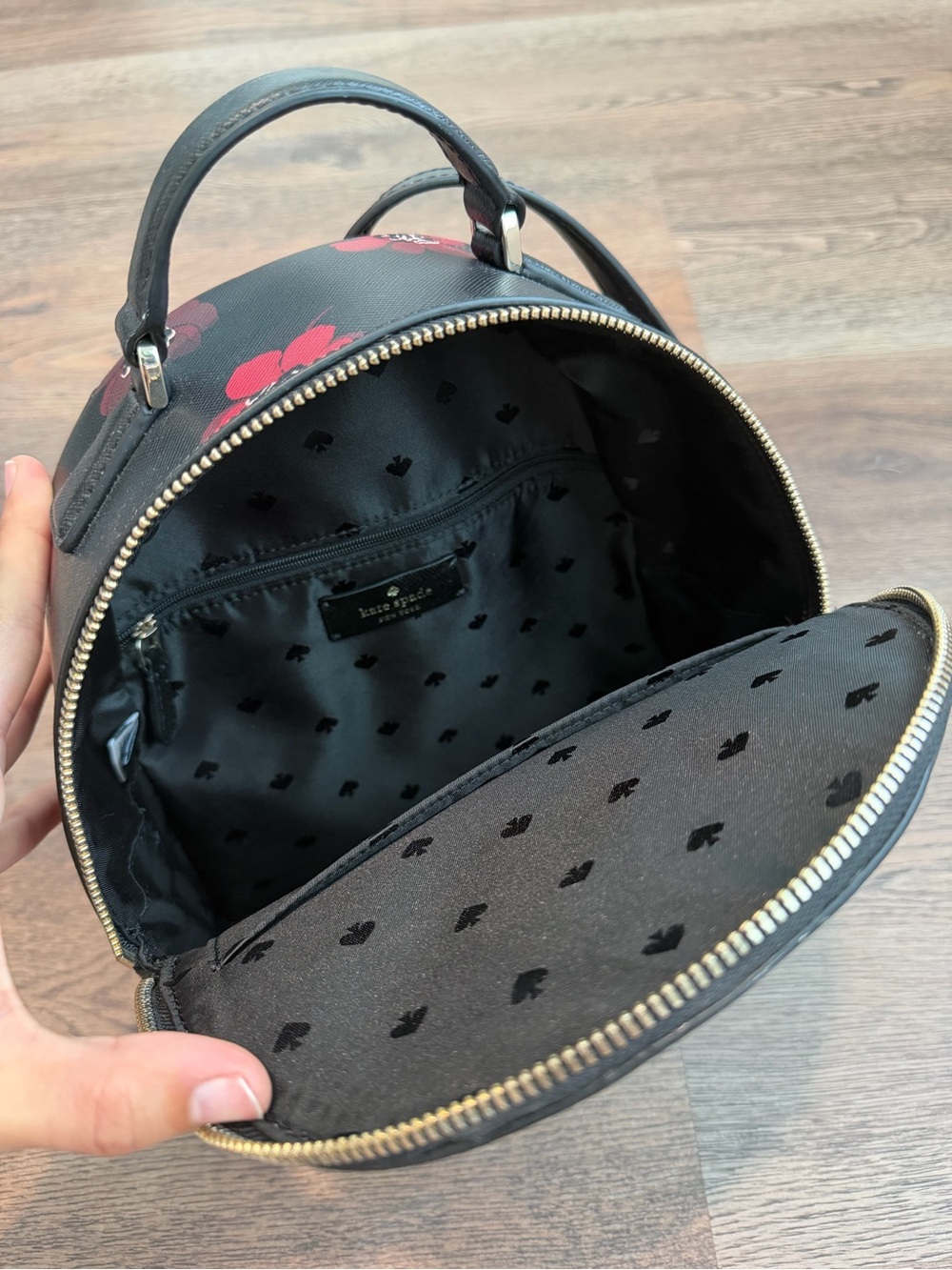 Kate Spade New York Perry Small Backpack Black Dancing Blooms Floral Print - Picture 8 of 11